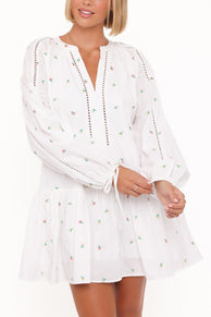 Petal and Pup USA DRESSES Hart Long Sleeve Mini Dress - White Floral