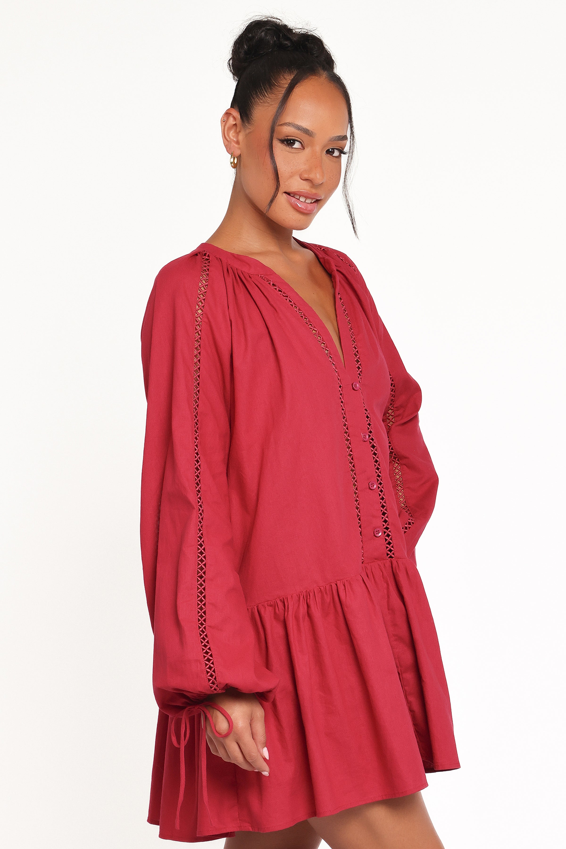 Petal and Pup USA DRESSES Hart Long Sleeve Mini Dress - Wine