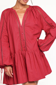 Petal and Pup USA DRESSES Hart Long Sleeve Mini Dress - Wine