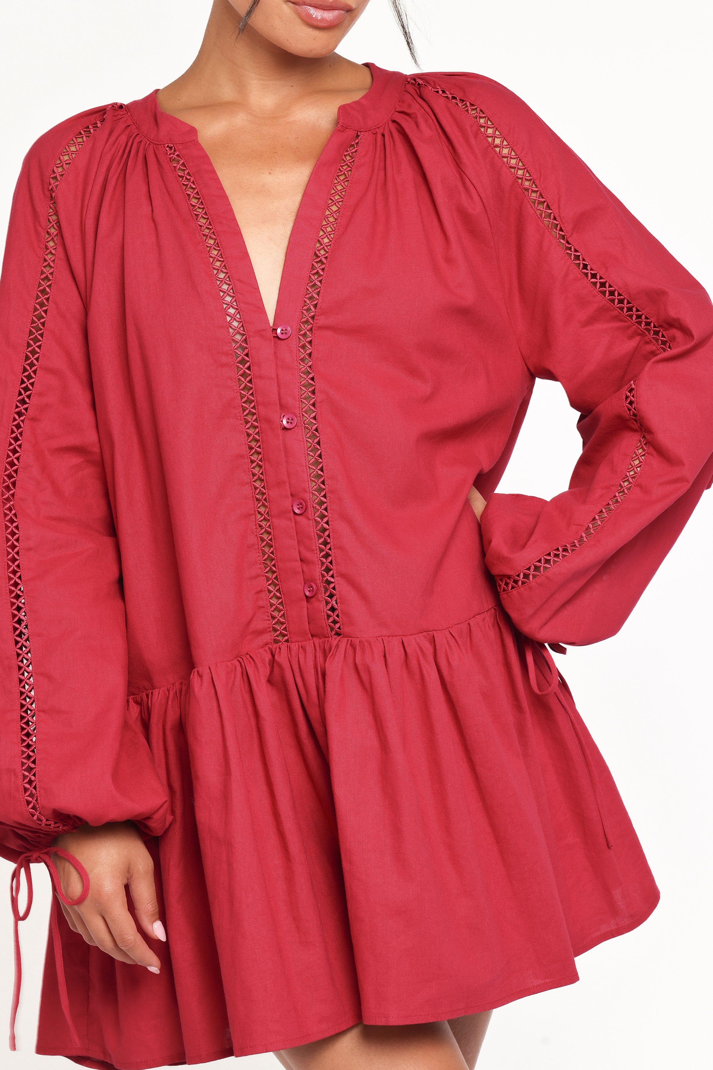 Petal and Pup USA DRESSES Hart Long Sleeve Mini Dress - Wine