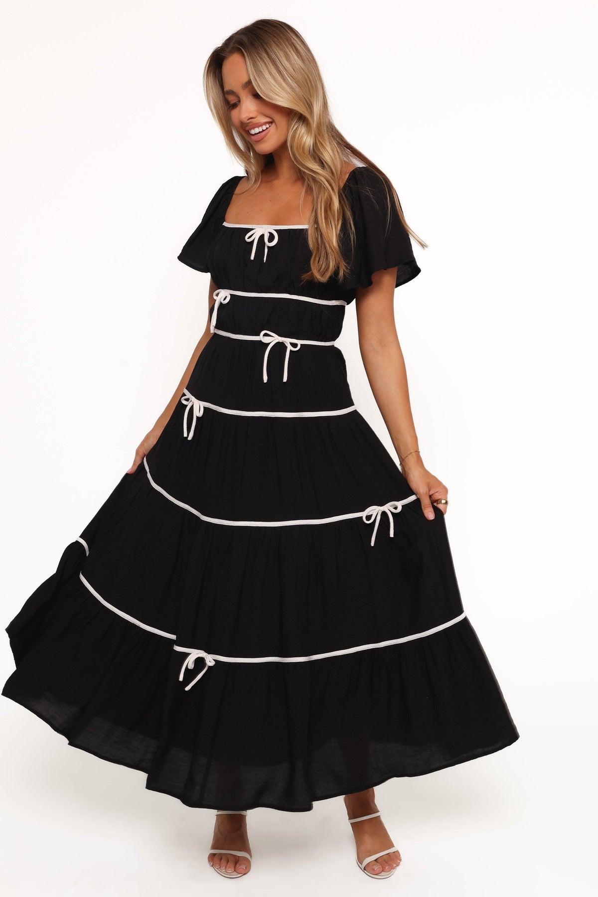 Petal and Pup USA DRESSES Harvey Maxi Bow Dress - Black/White (Hold for Rack)