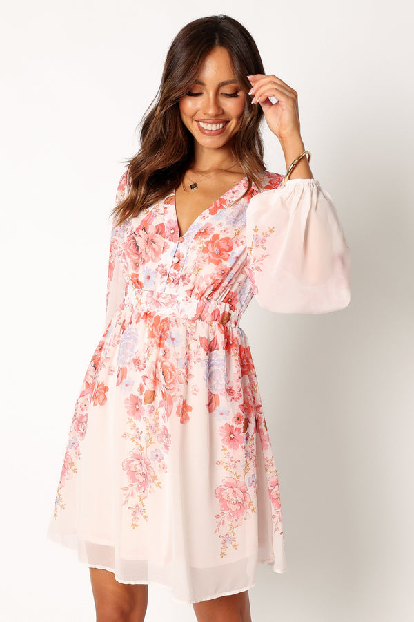 Petal and Pup USA DRESSES Hattie Long Sleeve Mini Dress - Pink Floral