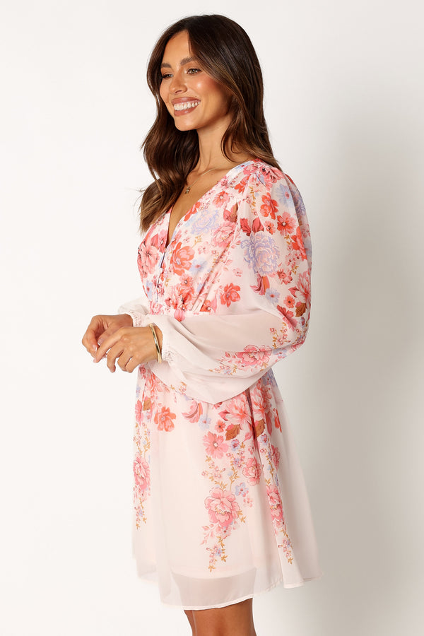 Petal and Pup USA DRESSES Hattie Long Sleeve Mini Dress - Pink Floral