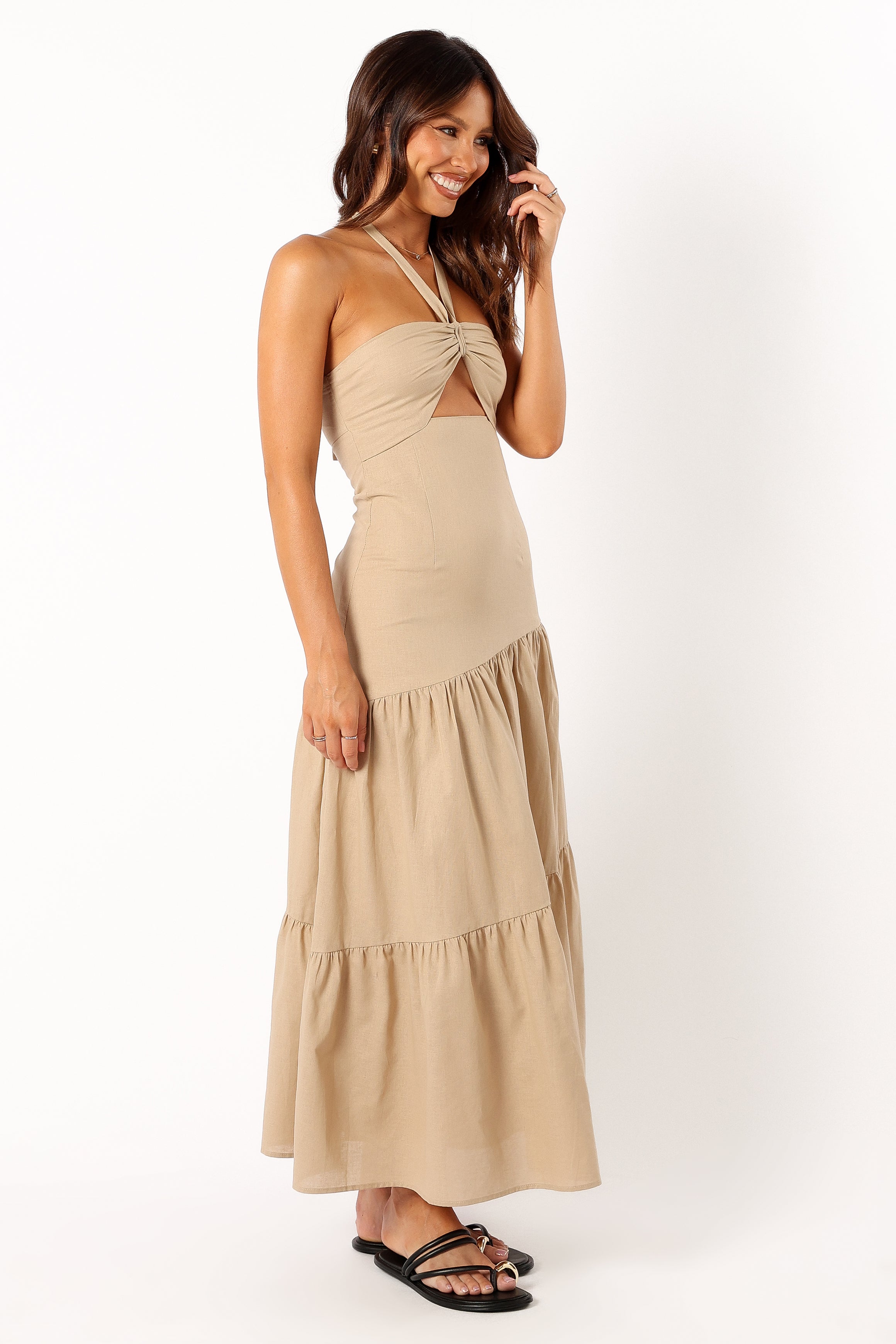 Petal and Pup USA DRESSES Haven Halterneck Maxi Dress - Tan