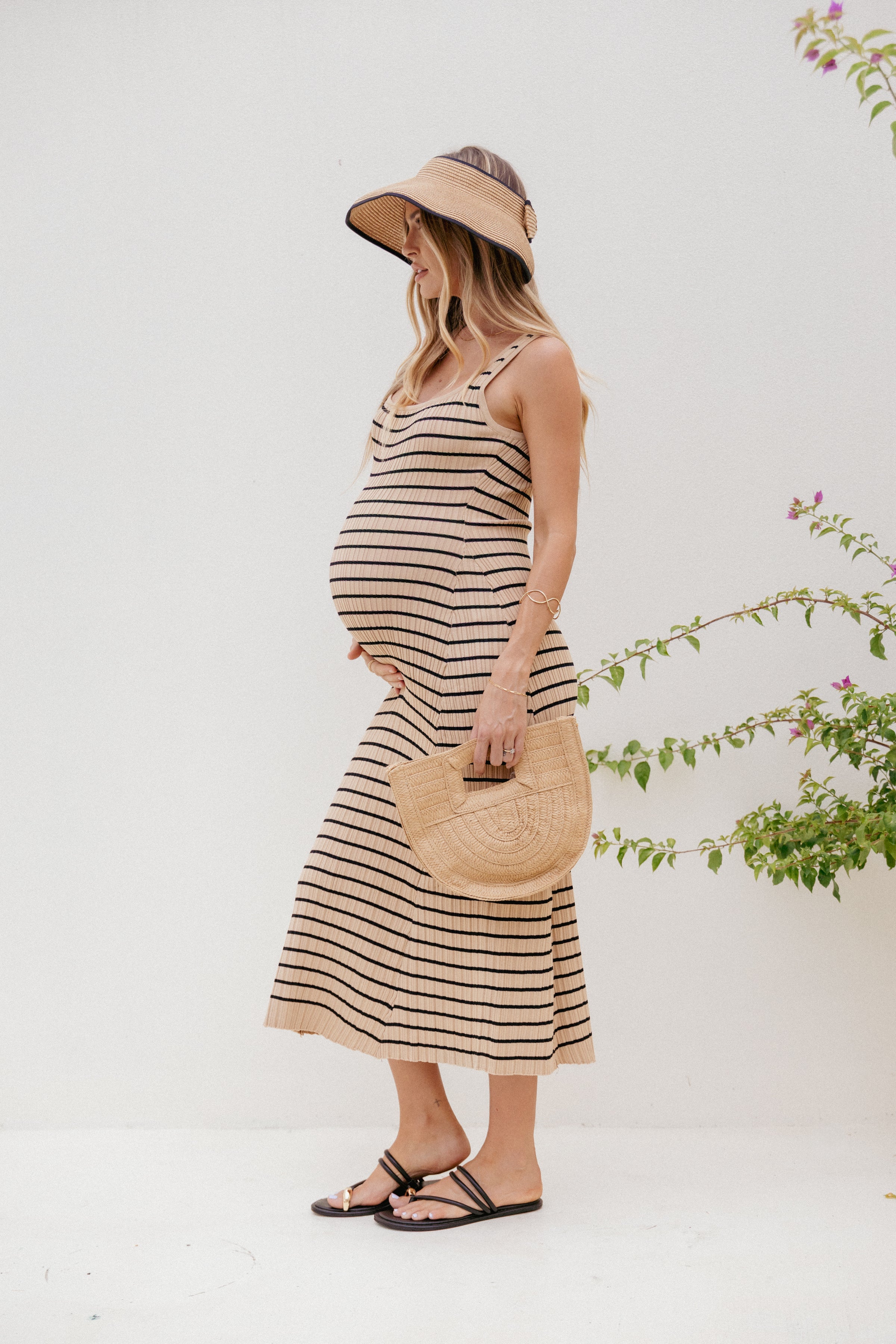 Petal and Pup USA DRESSES Henry Striped Midi Dress - Beige Black