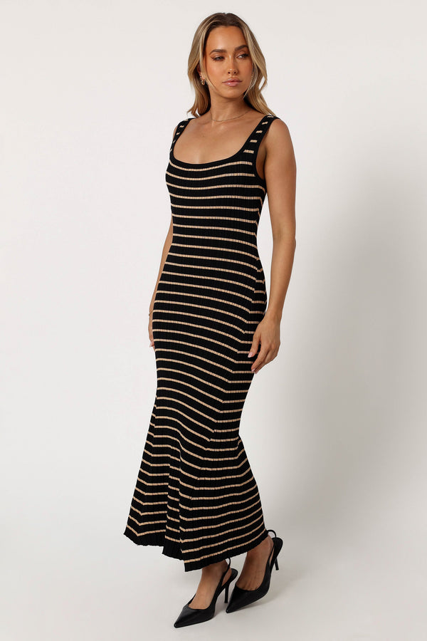 Petal and Pup USA DRESSES Henry Striped Midi Dress - Black Beige