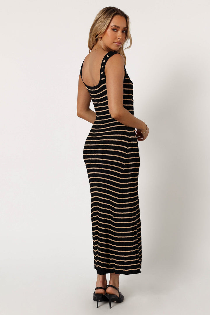Henry Striped Midi Dress - Black Beige - Petal & Pup USA