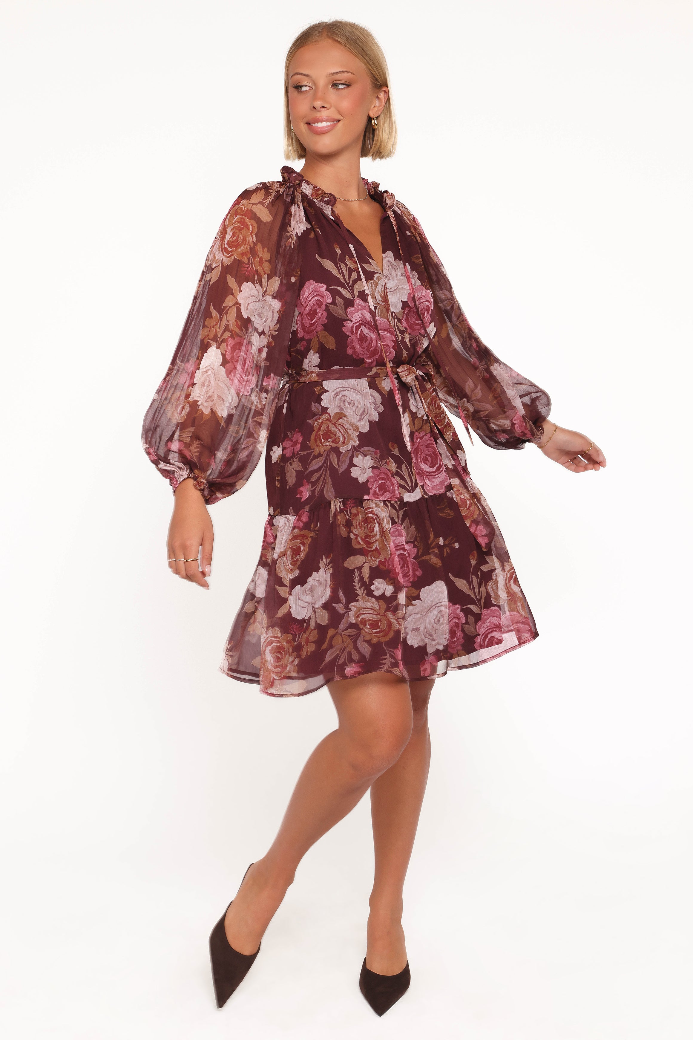 Petal and Pup USA DRESSES Hensely Mini Dress - Burgundy Brandy Bloom