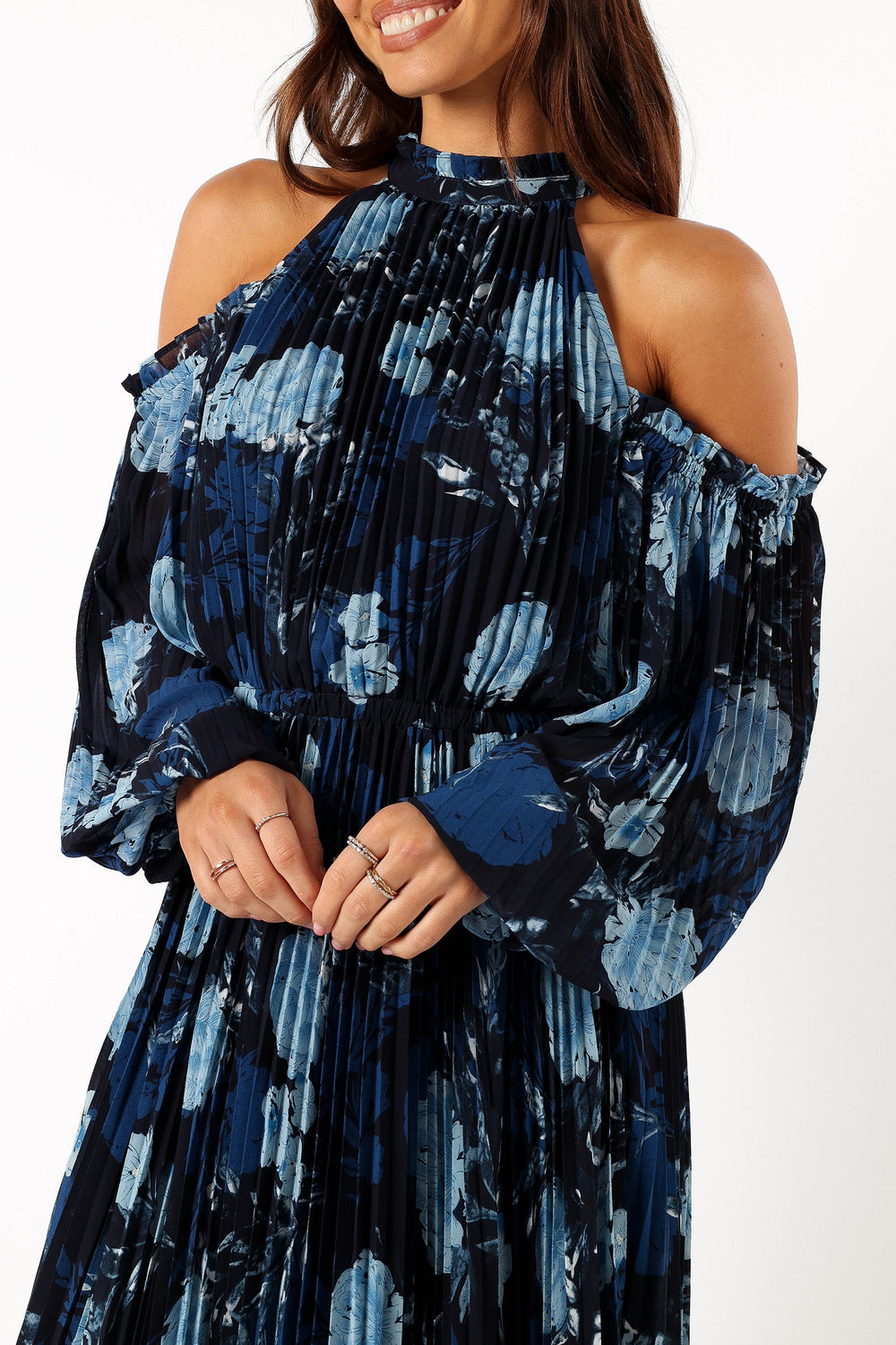 Hilary Pleated Maxi Dress - Blue Floral - Petal & Pup USA