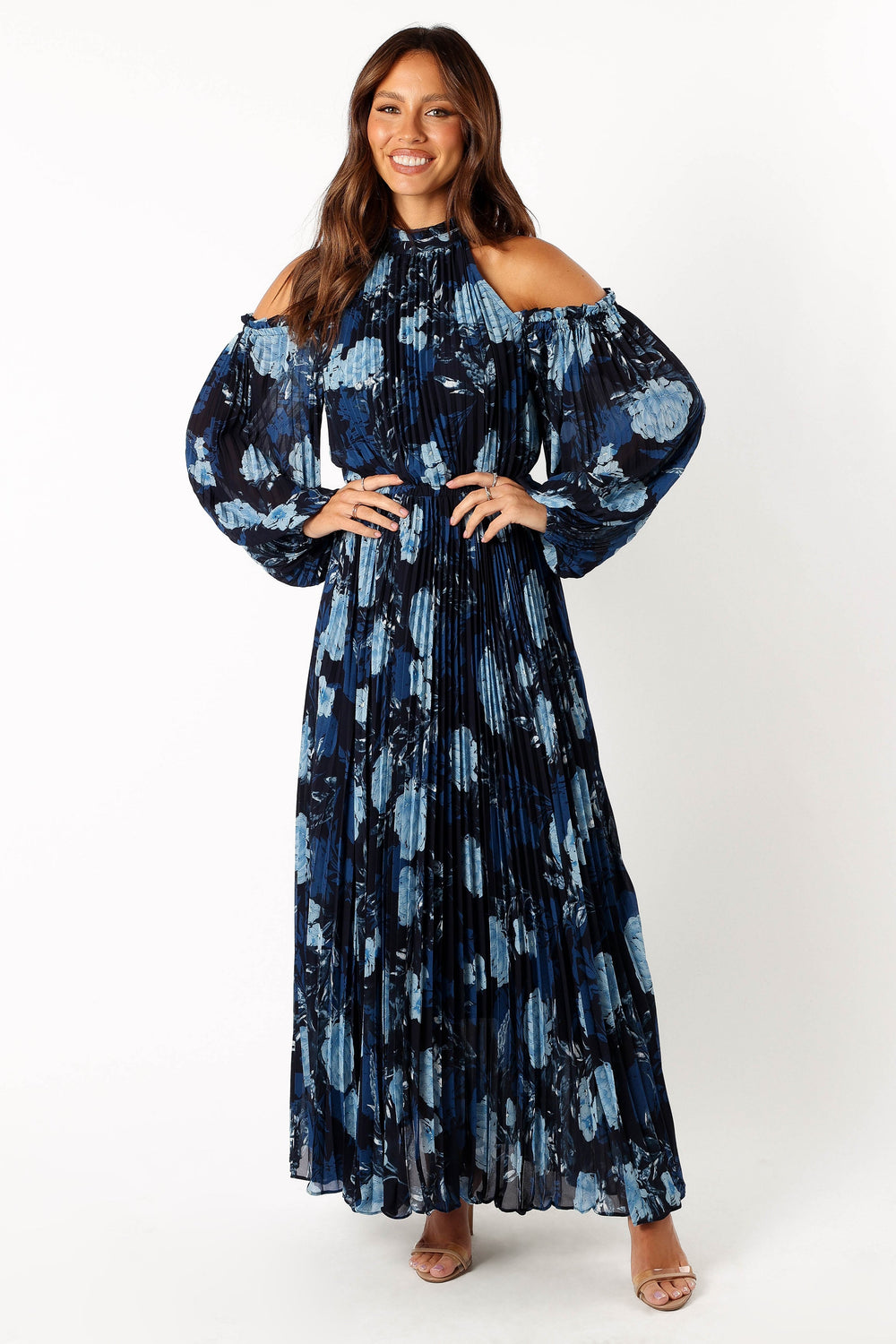 Petal and Pup USA DRESSES Hilary Pleated Maxi Dress - Blue Floral
