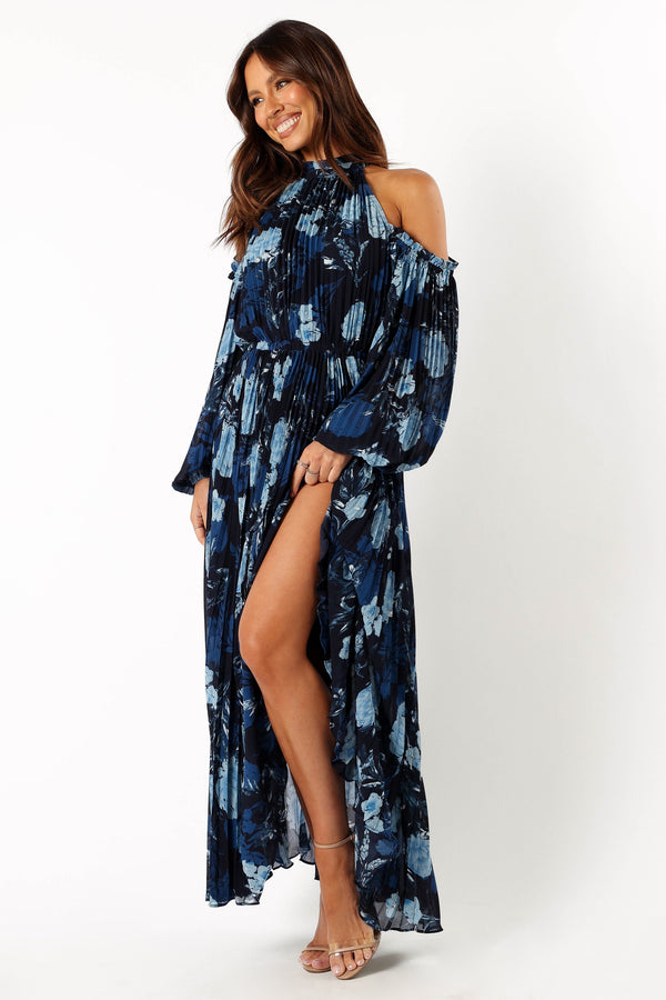 Petal and Pup USA DRESSES Hilary Pleated Maxi Dress - Blue Floral