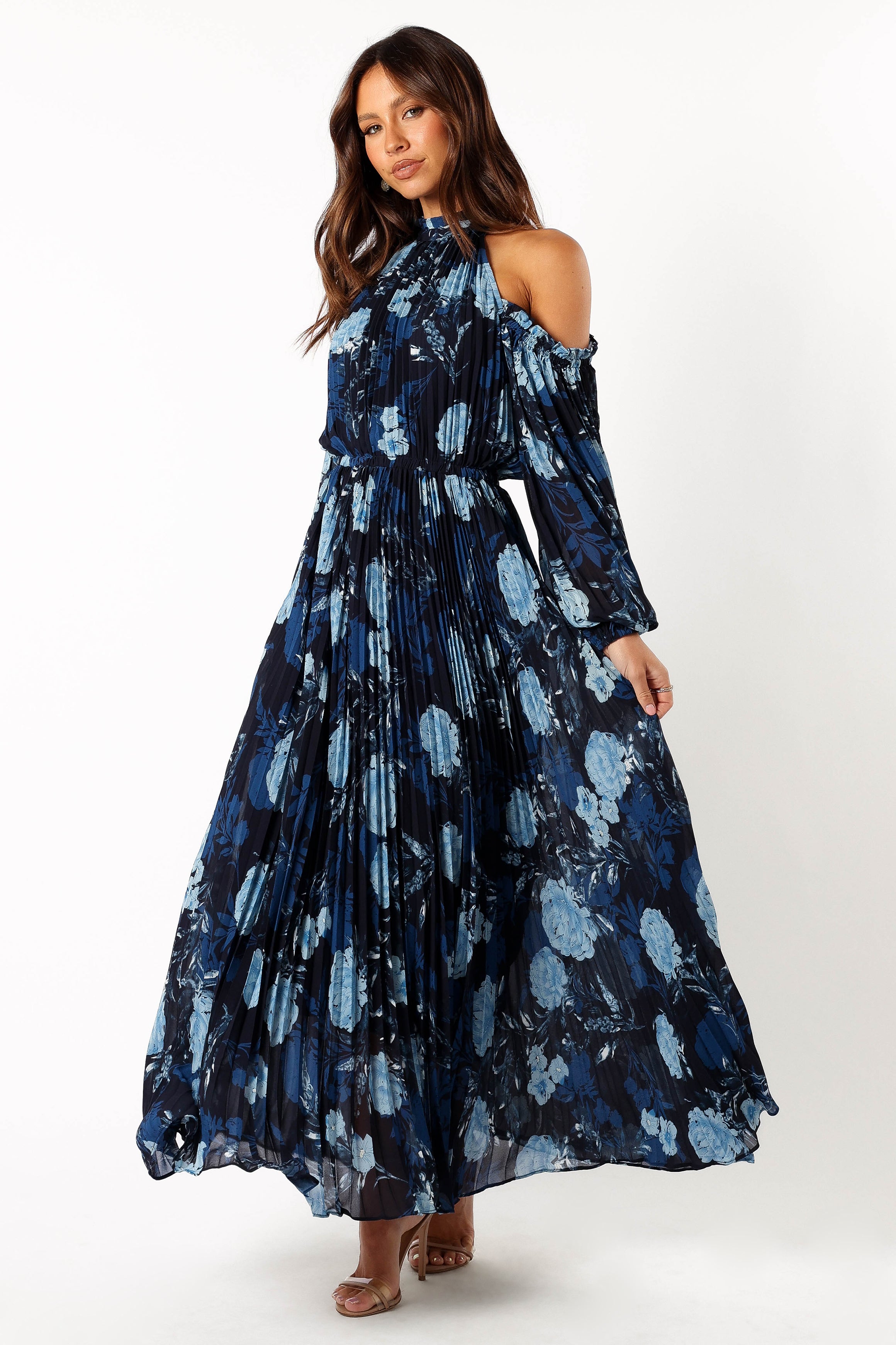 Hilary Pleated Maxi Dress - Blue Floral - Petal & Pup USA