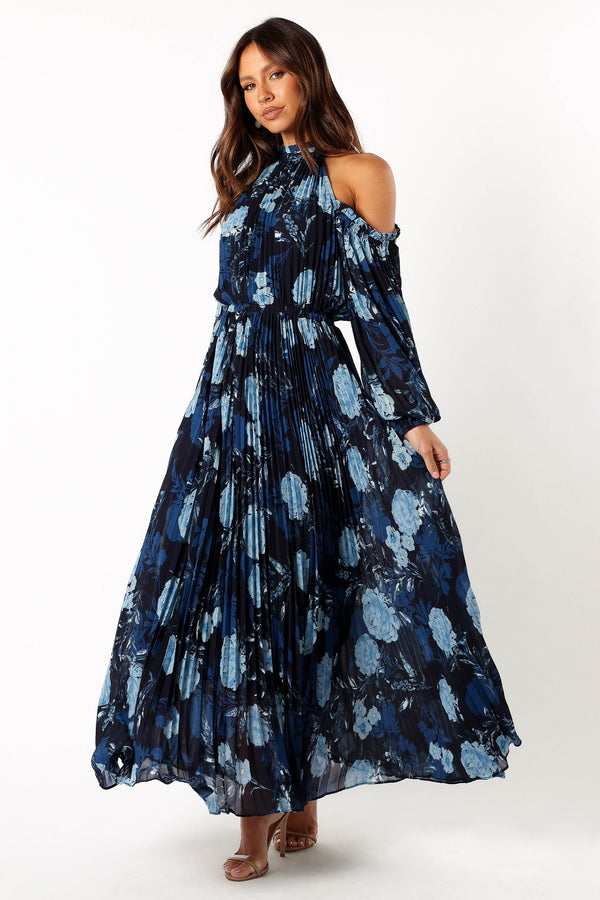 Petal and Pup USA DRESSES Hilary Pleated Maxi Dress - Blue Floral