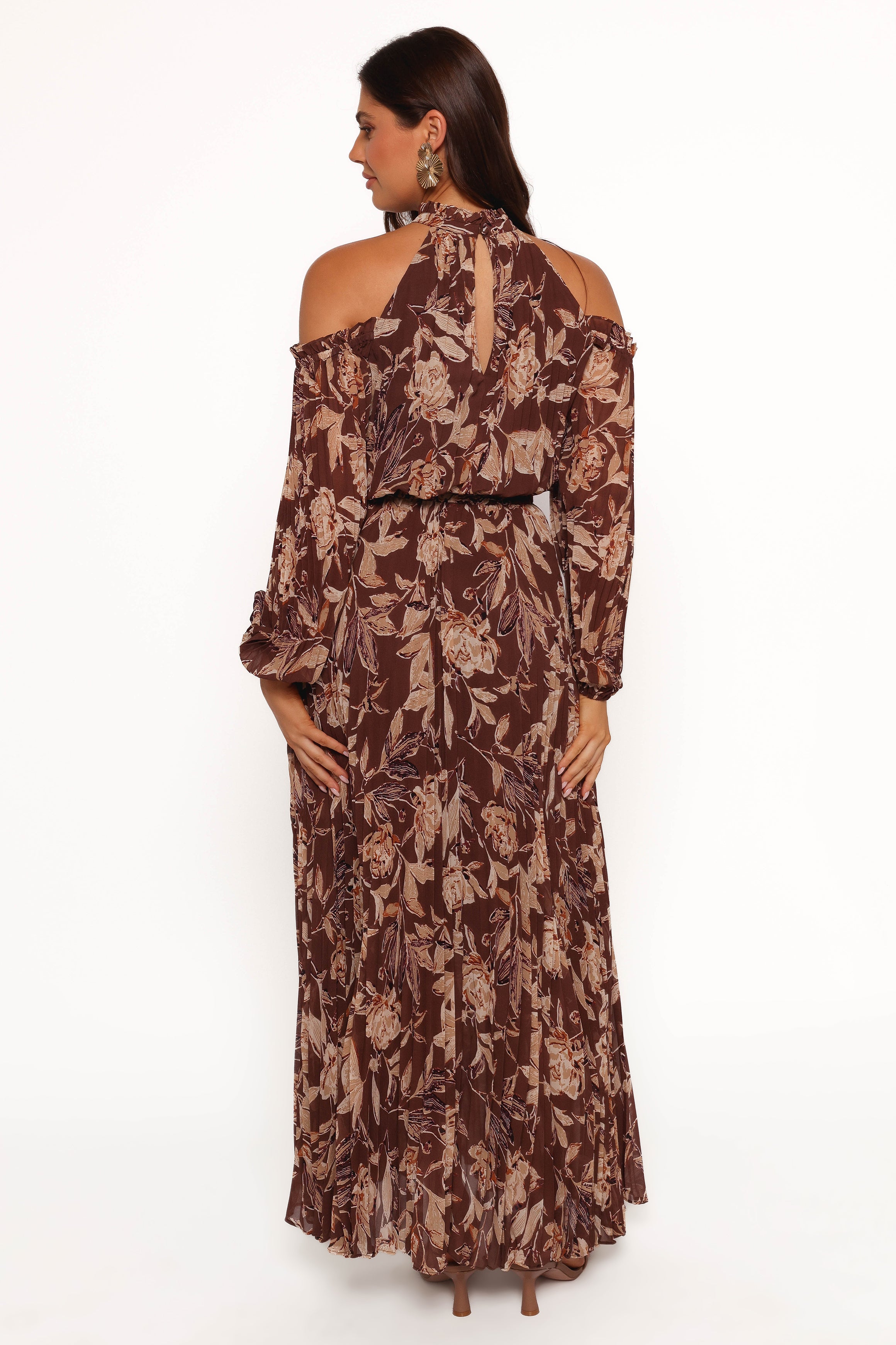 Petal and Pup USA DRESSES Hilary Pleated Maxi Dress - Brown Floral