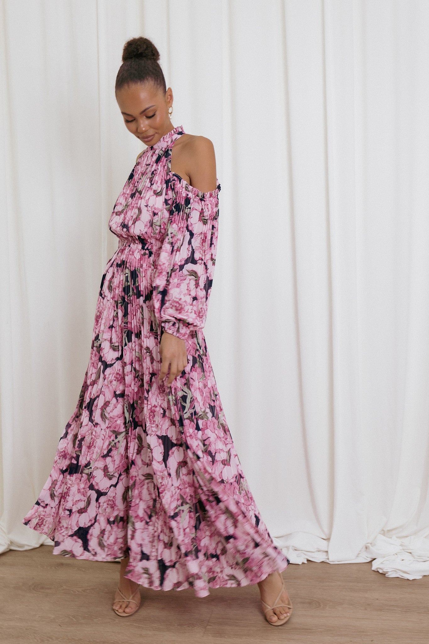 Petal and Pup USA DRESSES Hilary Pleated Maxi Dress - Pink Floral