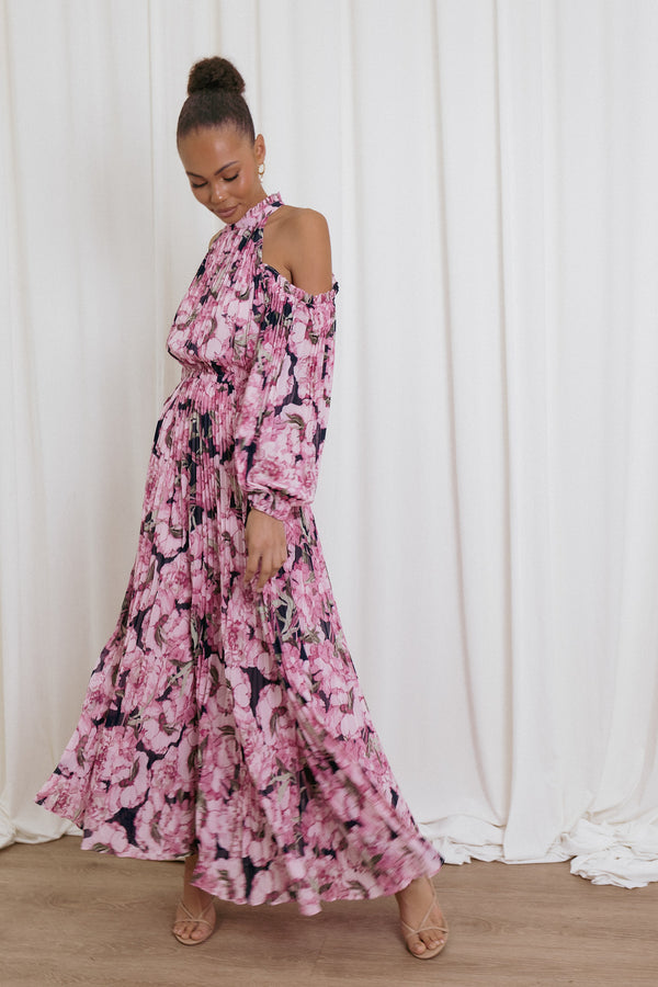 Petal and Pup USA DRESSES Hilary Pleated Maxi Dress - Pink Floral