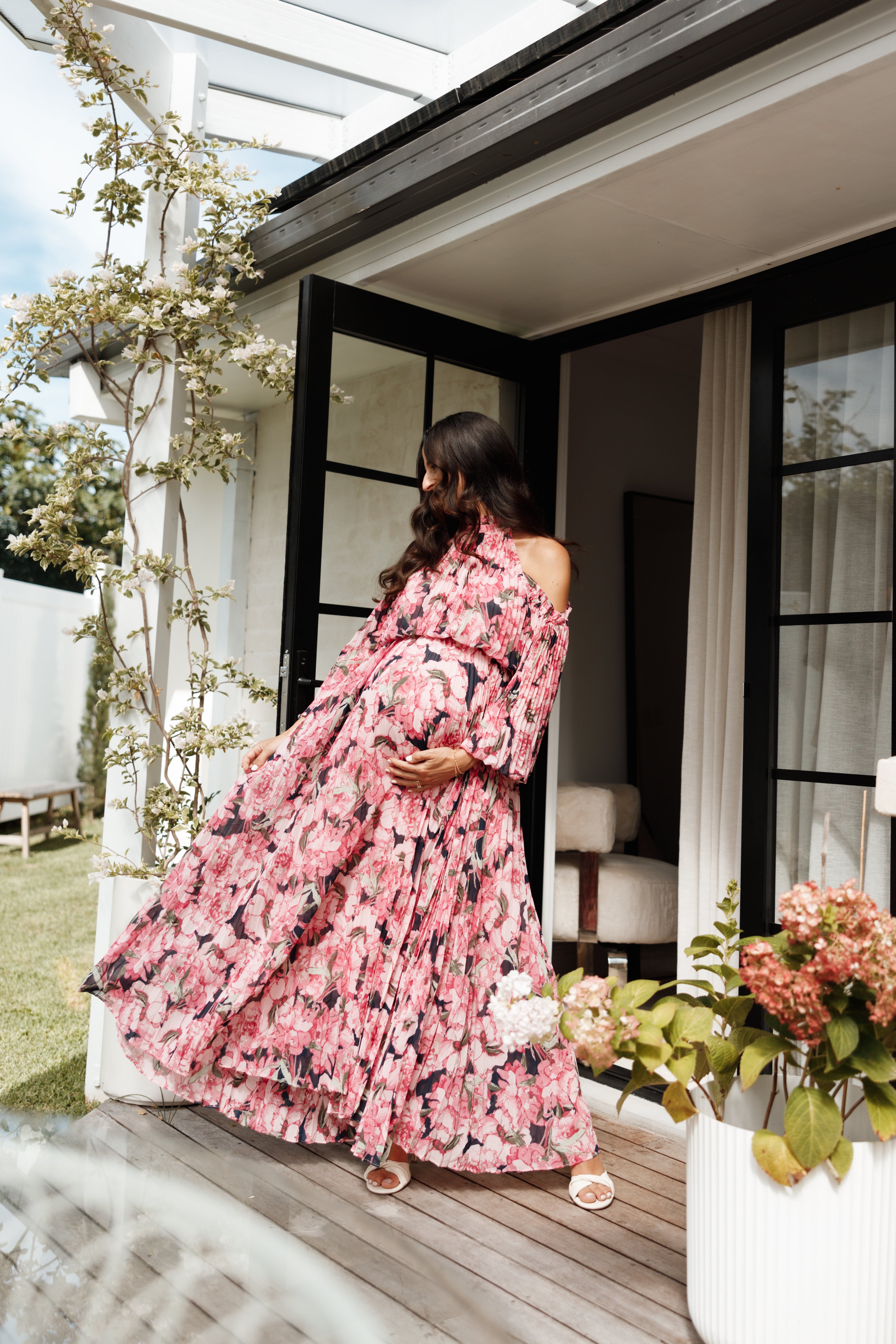 Hilary Pleated Maxi Dress - Pink Floral - Petal & Pup USA