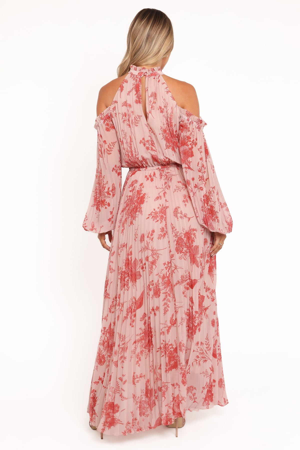red floral long sleeve wrap dress Petal and Pup Women's Hilary Pleated Maxi Dress