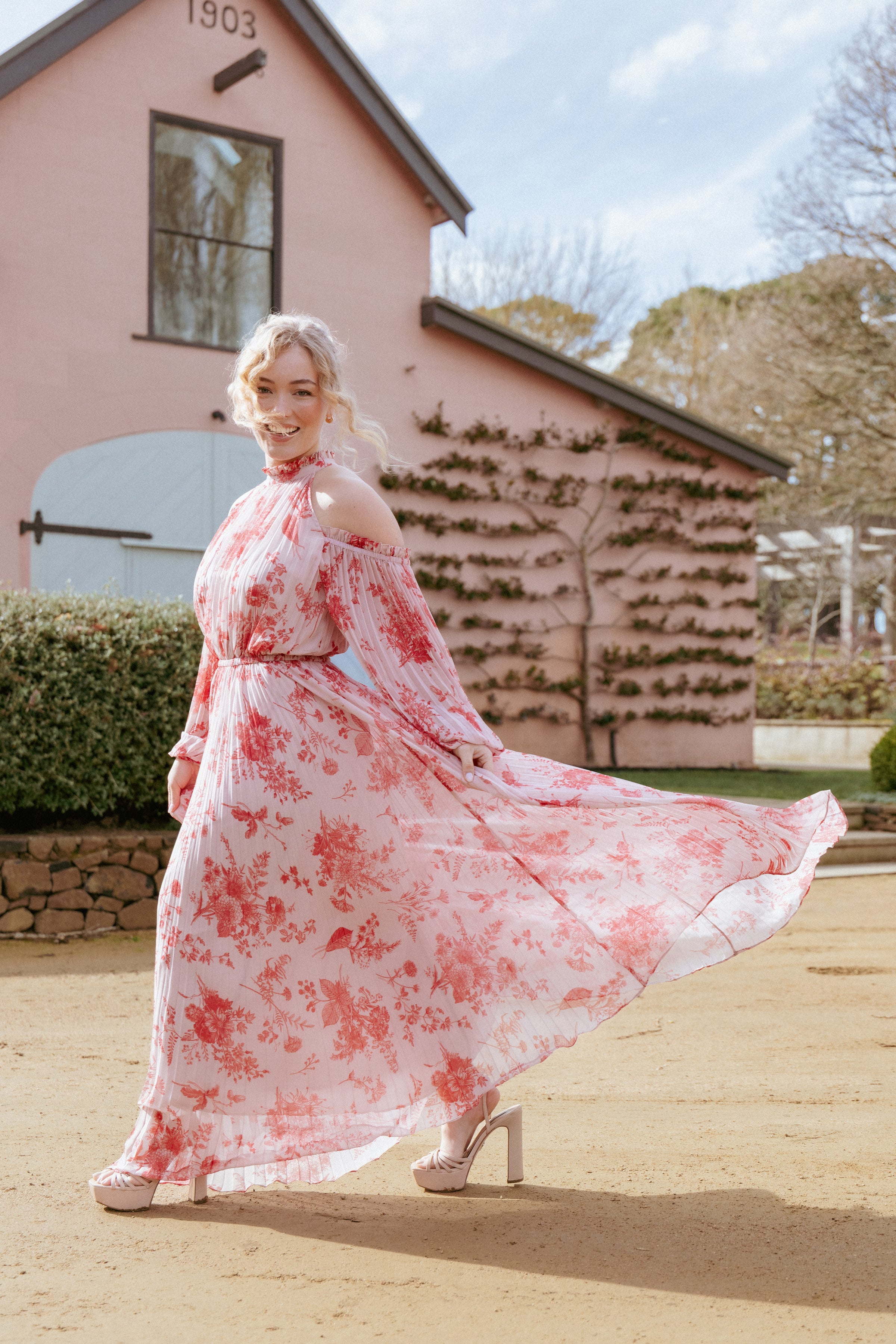 Petal and Pup USA DRESSES Hilary Pleated Maxi Dress - Red Floral