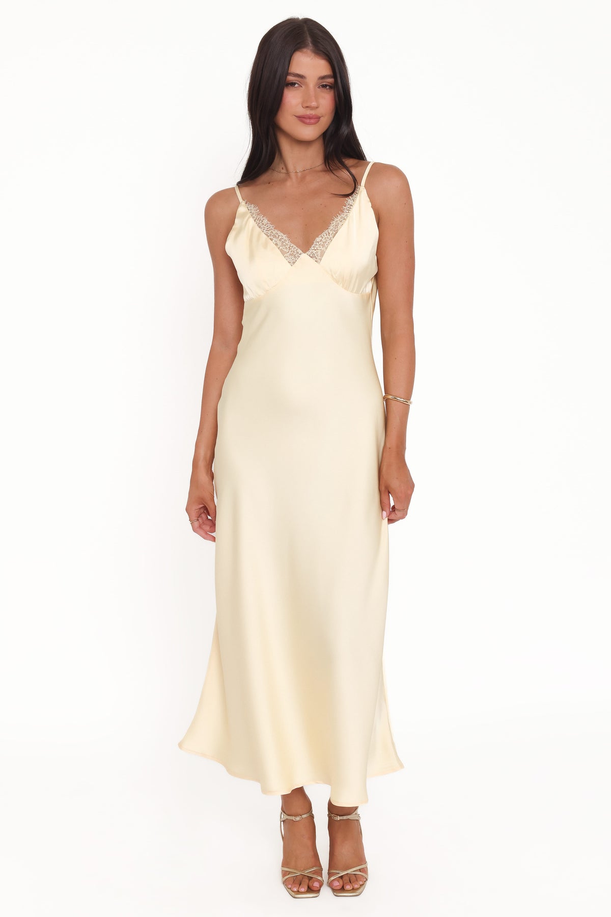 butter yellow midi dress Cafe Au Lait Pearled Dress Butter Yellow