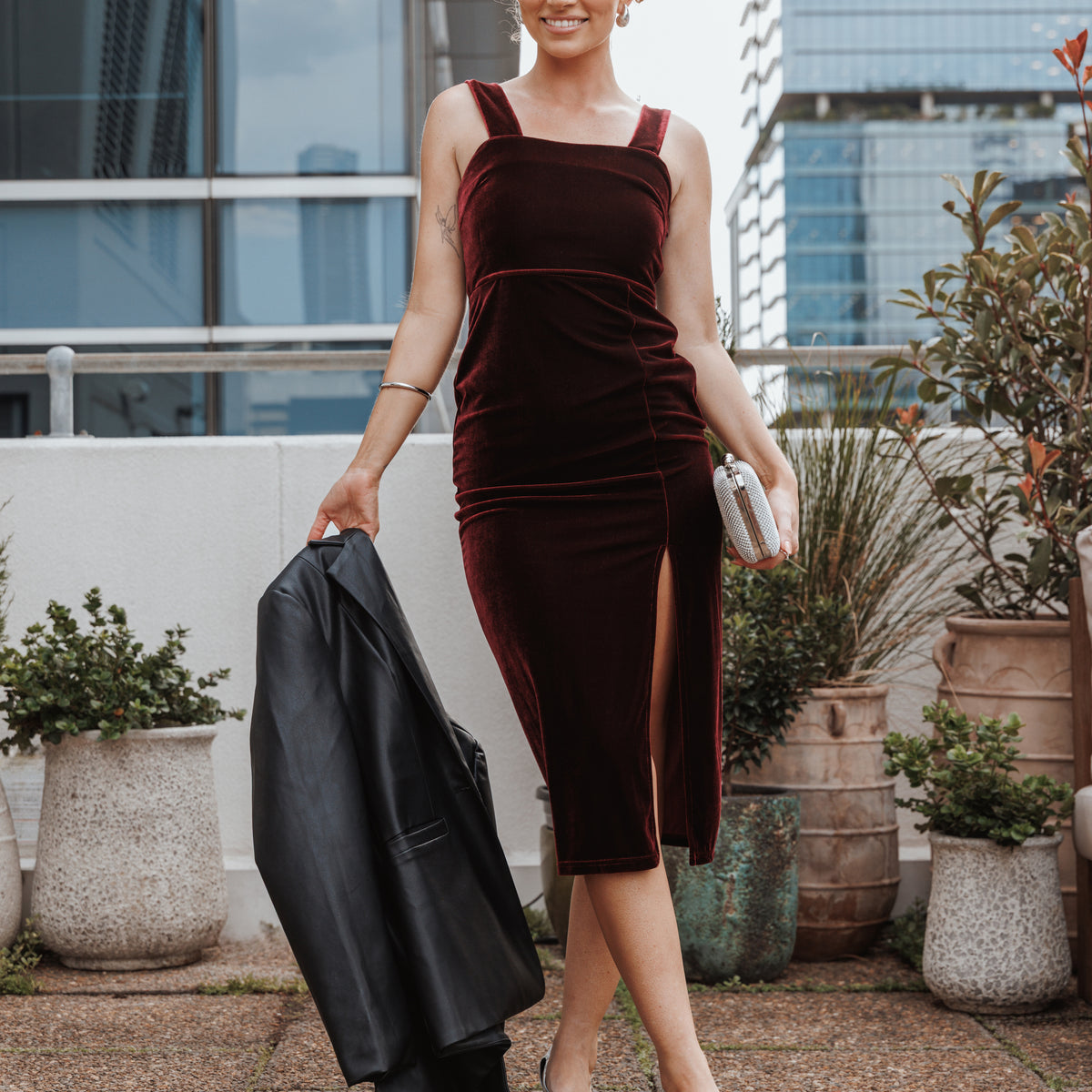 midi burgundy velvet dress Hyatt Dress