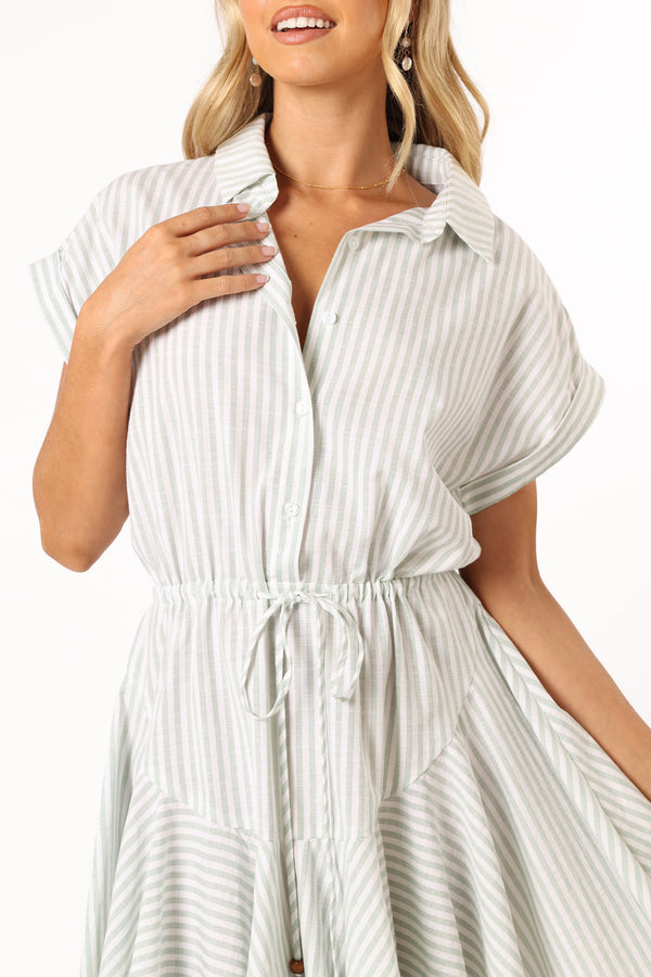 Petal and Pup USA DRESSES Ilsa Mini Dress - Sage Stripe