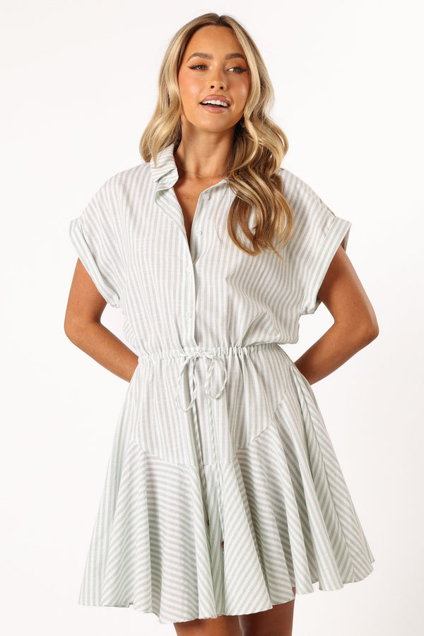 Petal and Pup USA DRESSES Ilsa Mini Dress - Sage Stripe