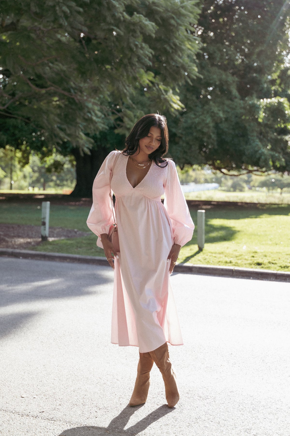 pink and black long sleeve dress Petal and Pup Women's Ilyana Long Sleeve Maxi Dress