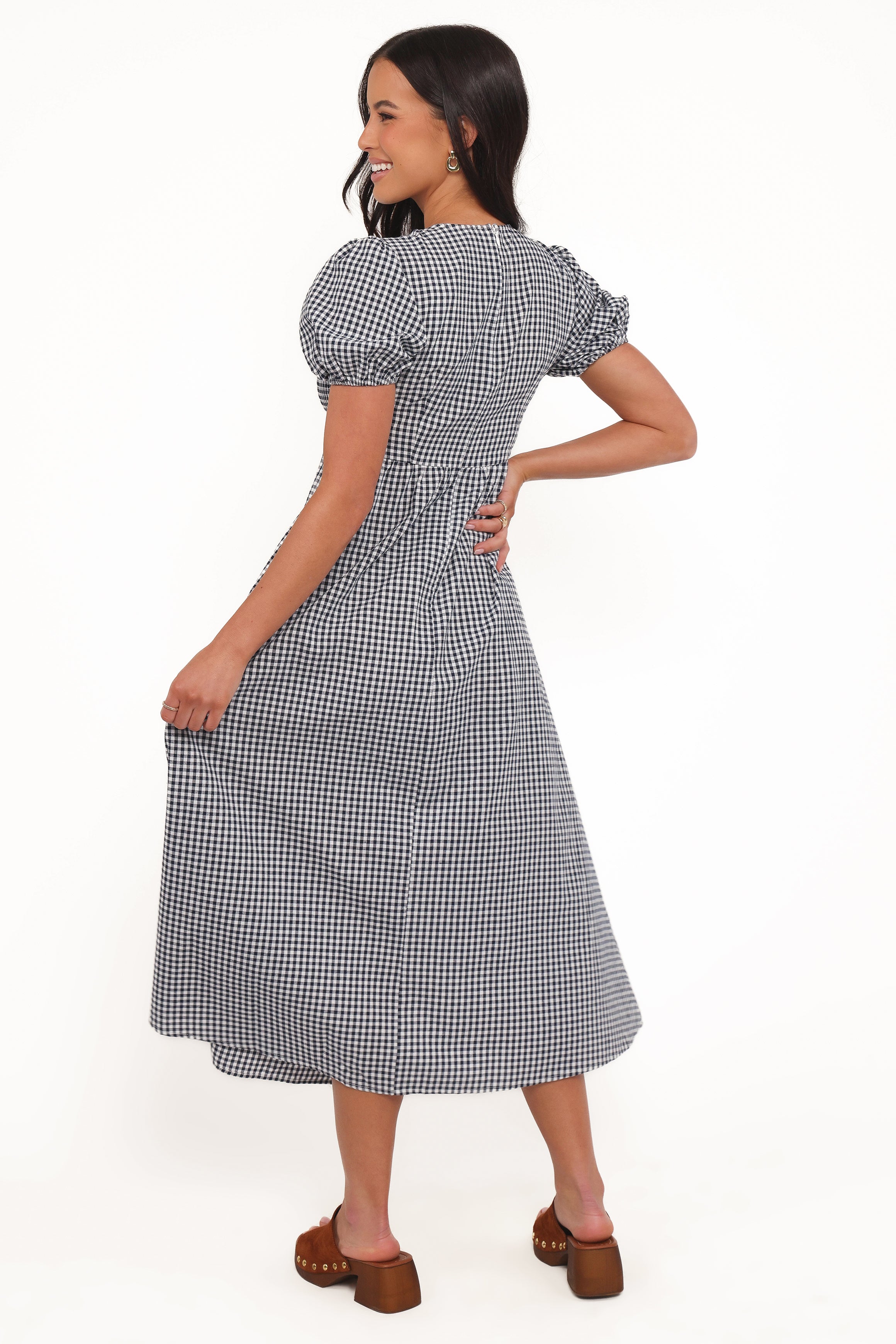 Petal and Pup USA DRESSES Ilyana Short Sleeve Maxi Dress - Navy Gingham