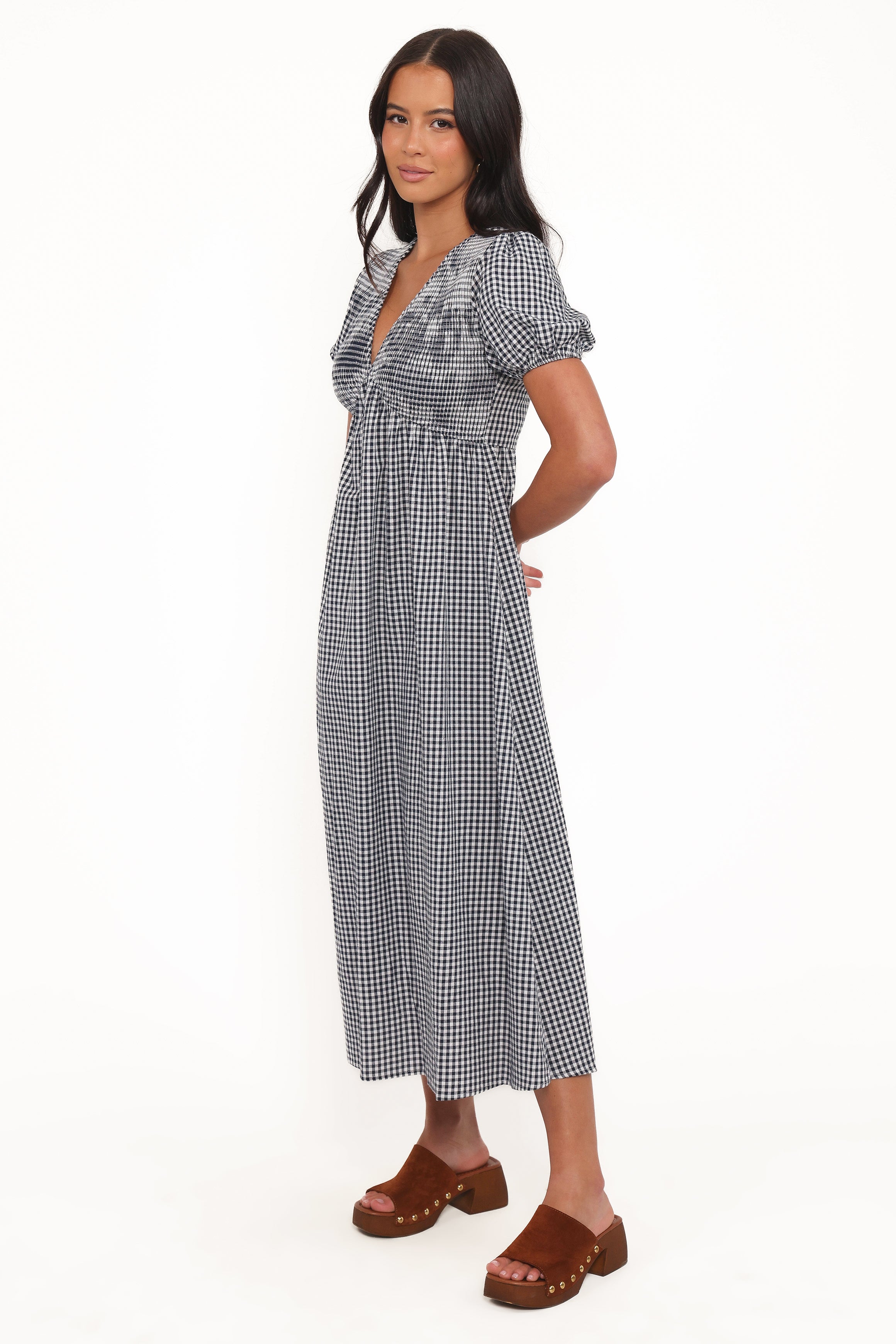 Petal and Pup USA DRESSES Ilyana Short Sleeve Maxi Dress - Navy Gingham