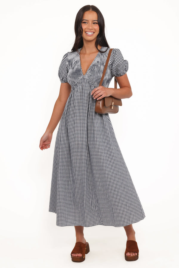 gingham long sleeve dress Jessen Long Sleeve Mini Dress - Navy Gingham
