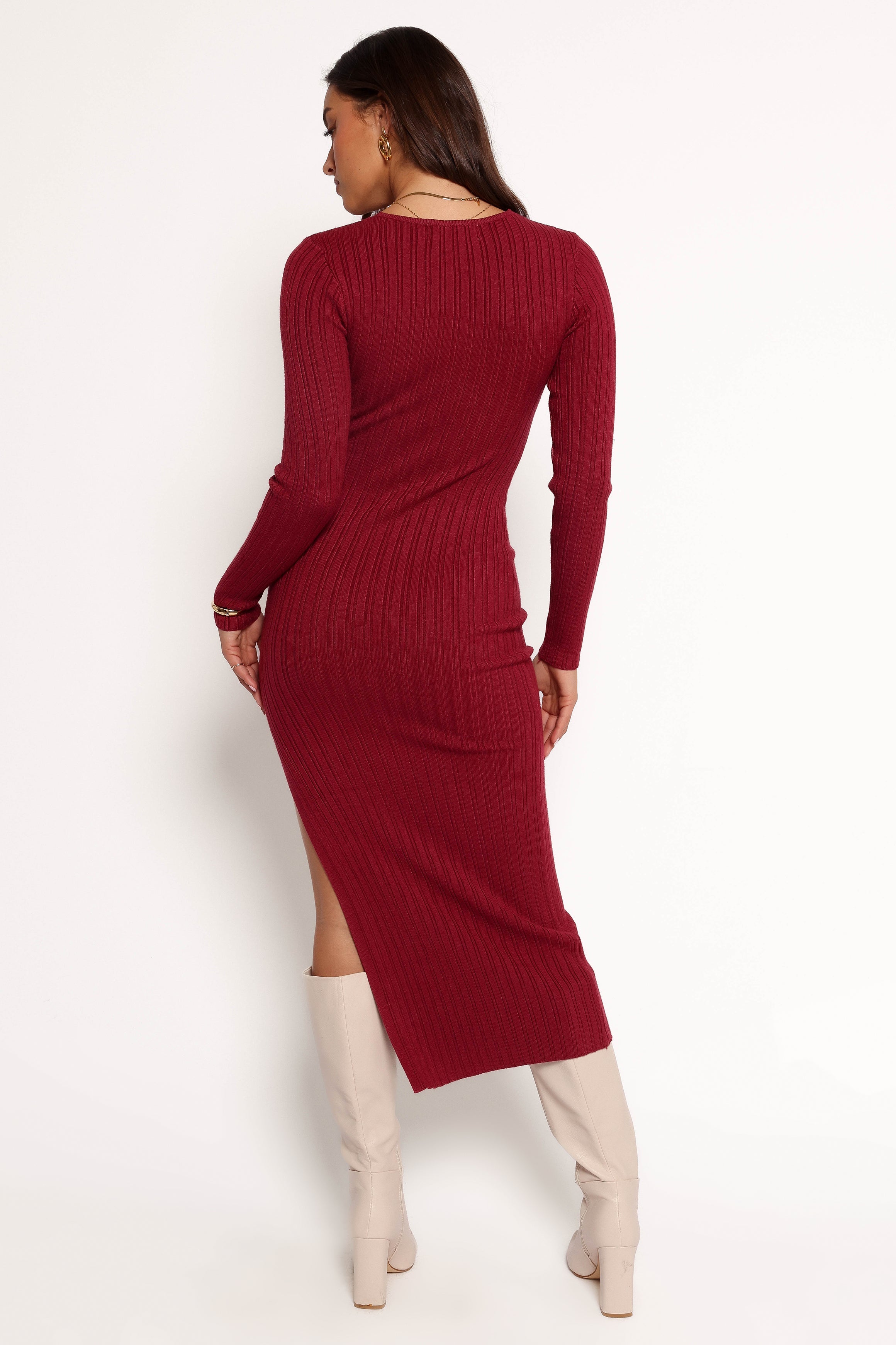 Petal and Pup USA DRESSES Irene Long Sleeve Midi Dress - Wine