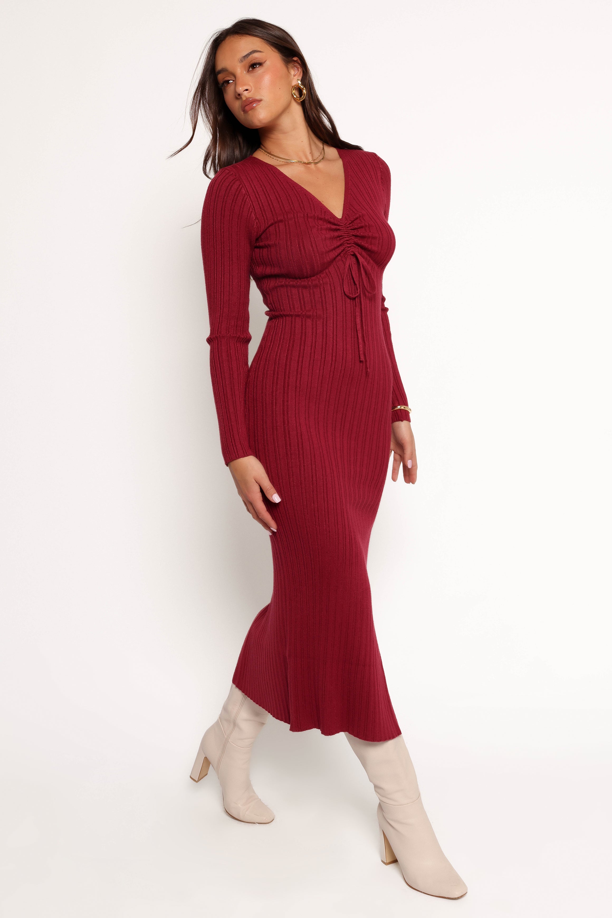 Petal and Pup USA DRESSES Irene Long Sleeve Midi Dress - Wine
