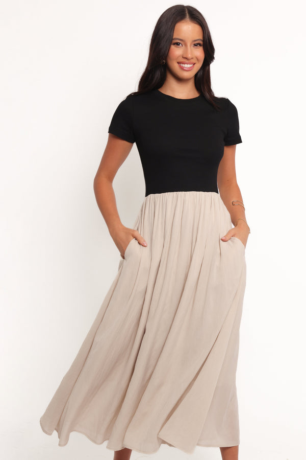 Petal and Pup USA DRESSES Isolde Midi Dress - Black/Beige