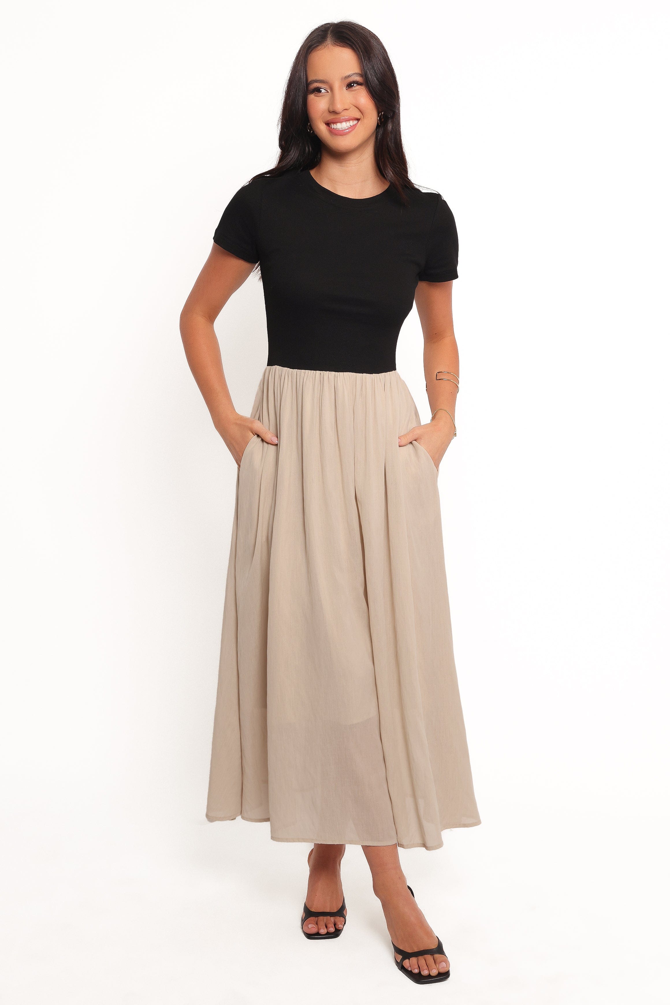 Petal and Pup USA DRESSES Isolde Midi Dress - Black/Beige