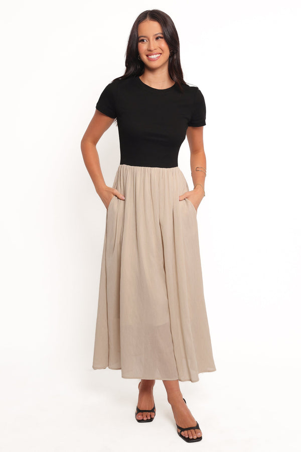 Petal and Pup USA DRESSES Isolde Midi Dress - Black/Beige