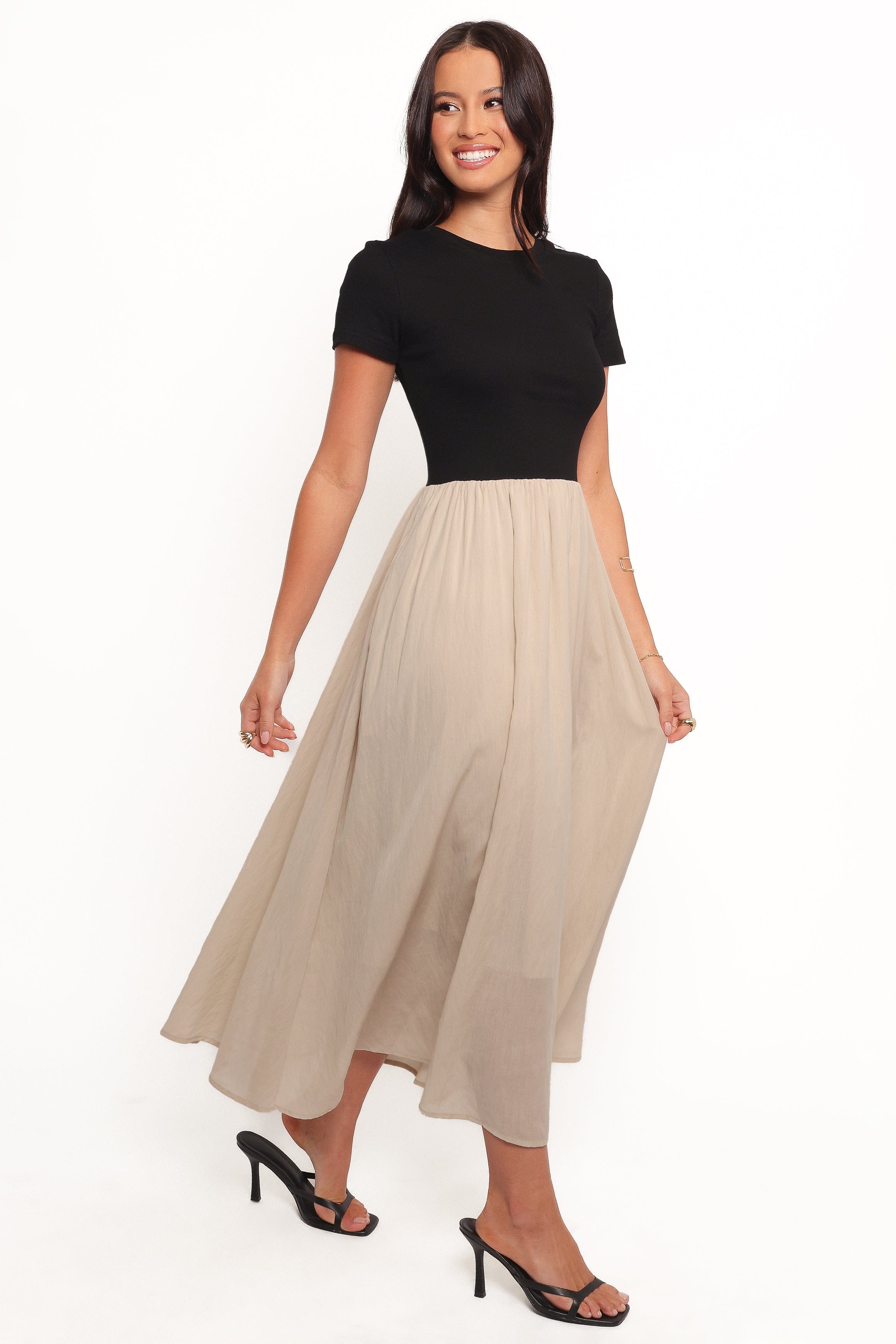 Petal and Pup USA DRESSES Isolde Midi Dress - Black/Beige