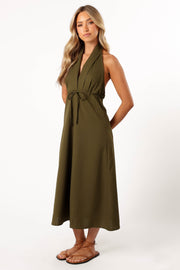 Petal and Pup USA DRESSES Ivy Halterneck Midi Dress - Olive
