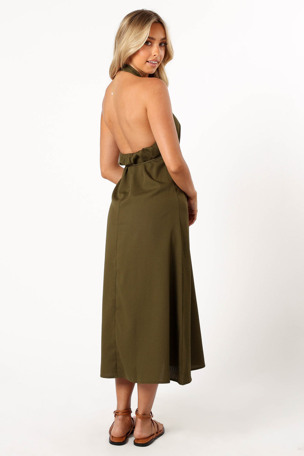 Petal and Pup USA DRESSES Ivy Halterneck Midi Dress - Olive