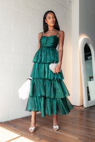Petal and Pup USA DRESSES Jace Tiered Maxi Dress - Shimmer Emerald