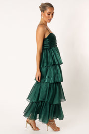 Petal and Pup USA DRESSES Jace Tiered Maxi Dress - Shimmer Emerald