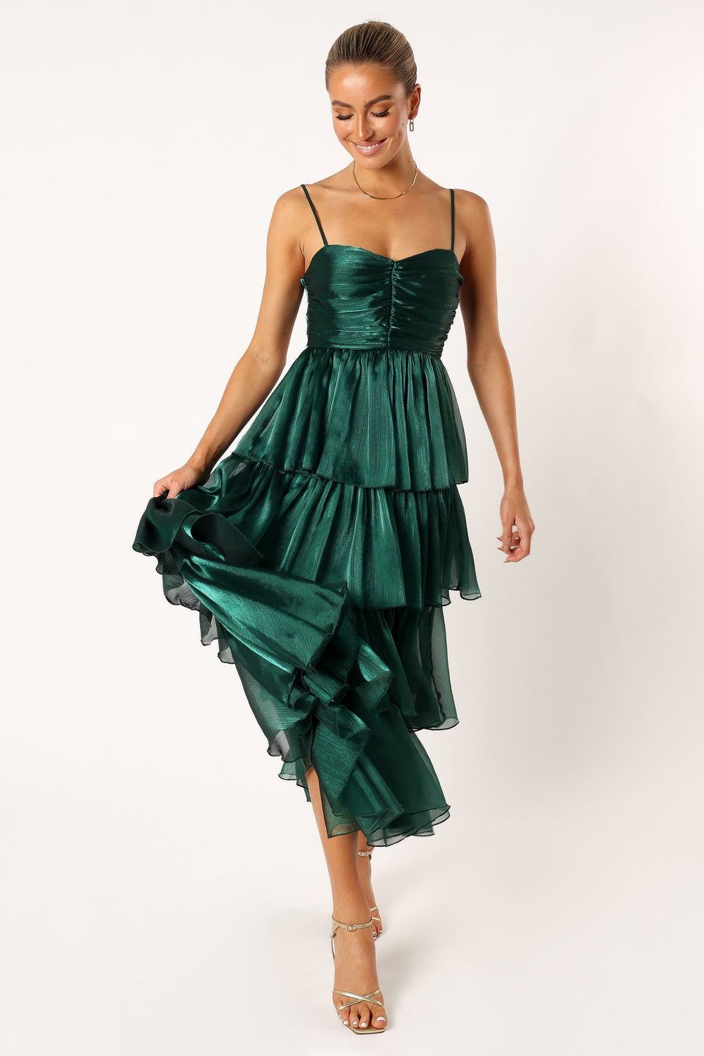 Petal and Pup USA DRESSES Jace Tiered Maxi Dress - Shimmer Emerald