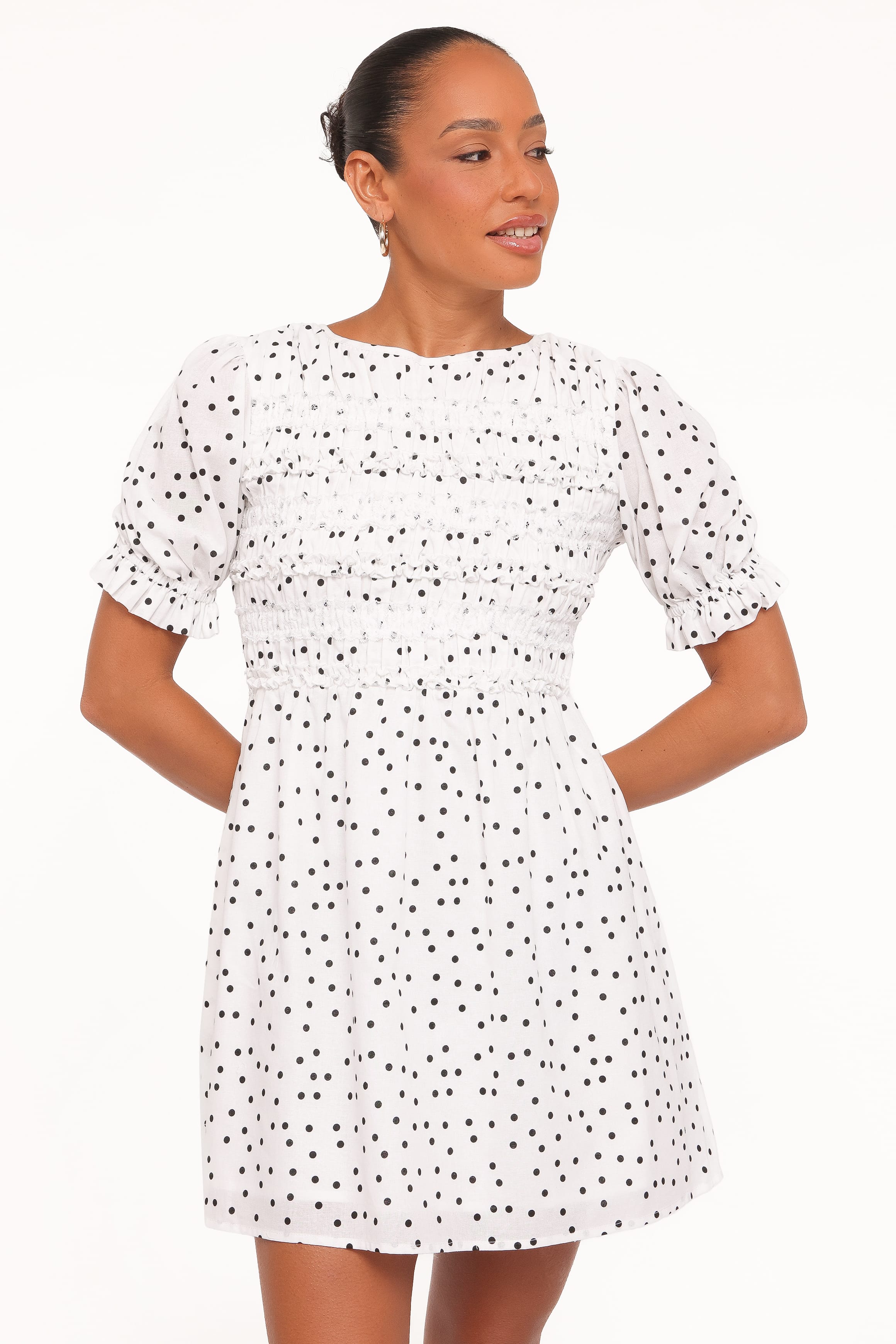 Petal and Pup USA DRESSES Jaclyn Mini Dress - White Polka Dot