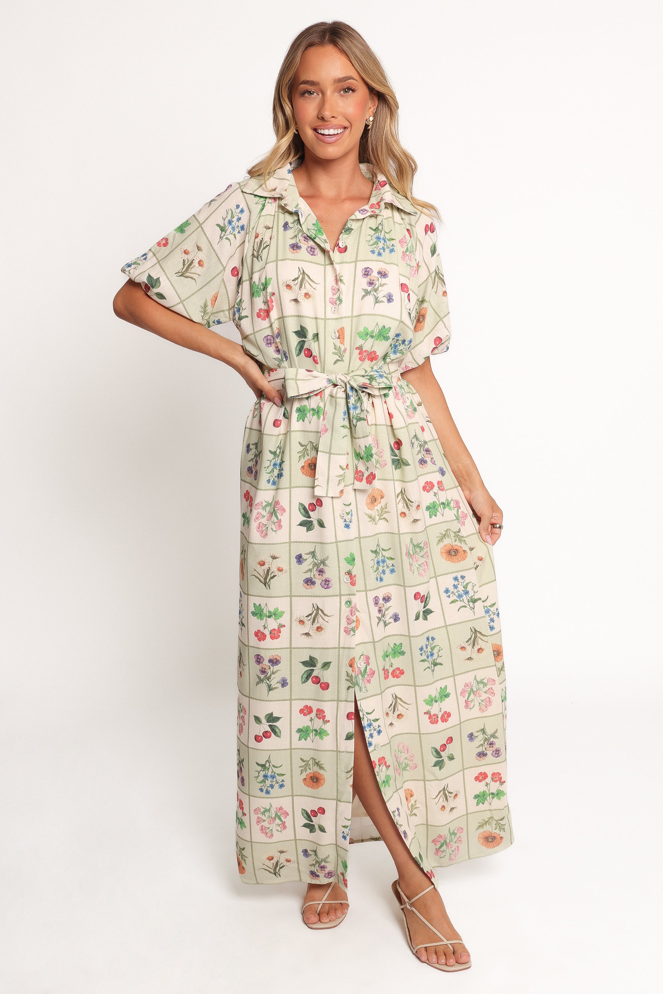 knee length dresses for ladies James Button Through Maxi Dress - Flower Market