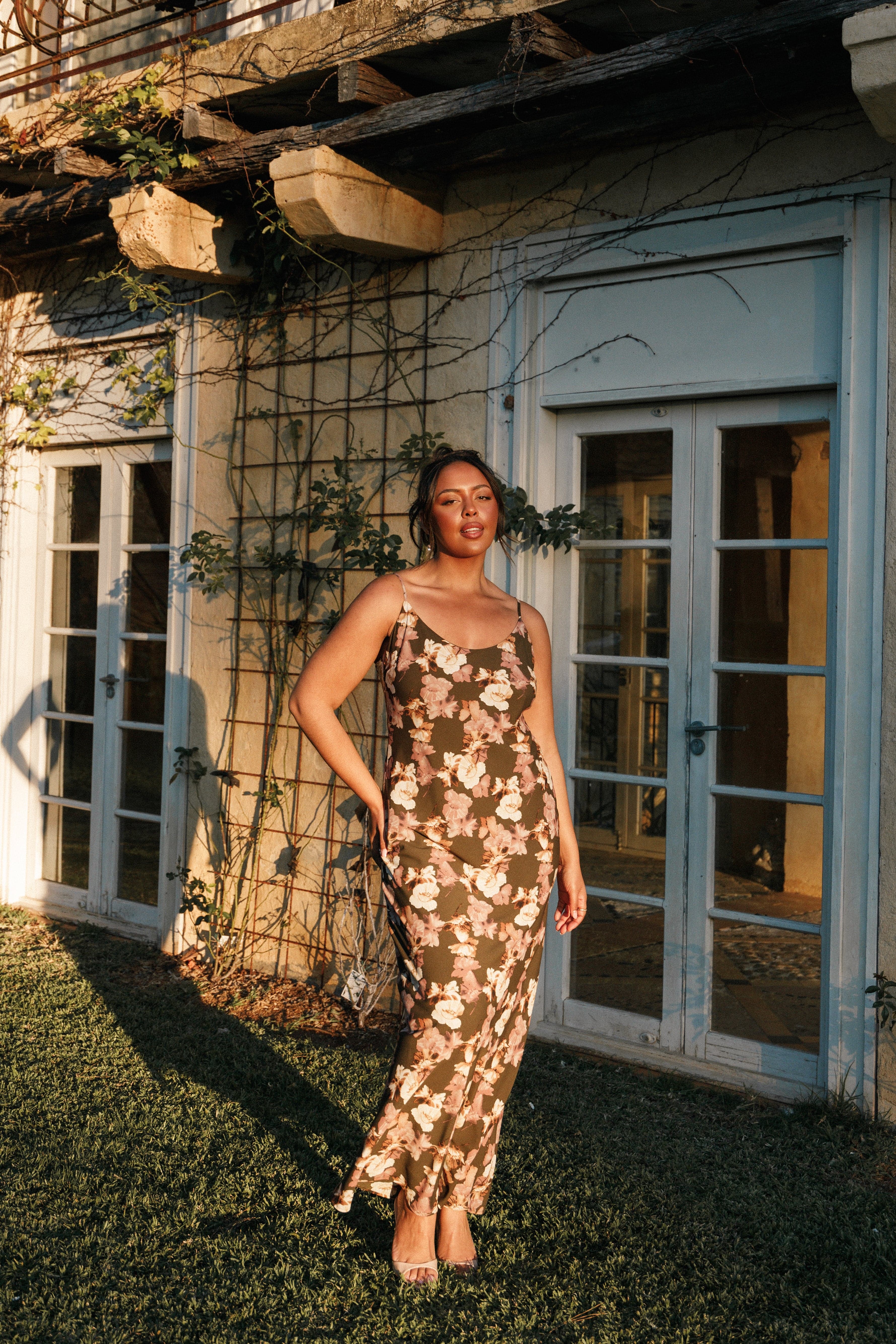 Petal and Pup USA DRESSES Jamie Maxi Slip Dress - Olive Floral