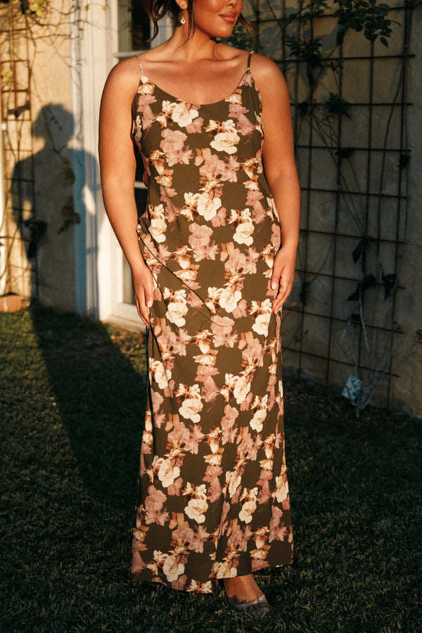 Petal and Pup USA DRESSES Jamie Maxi Slip Dress - Olive Floral