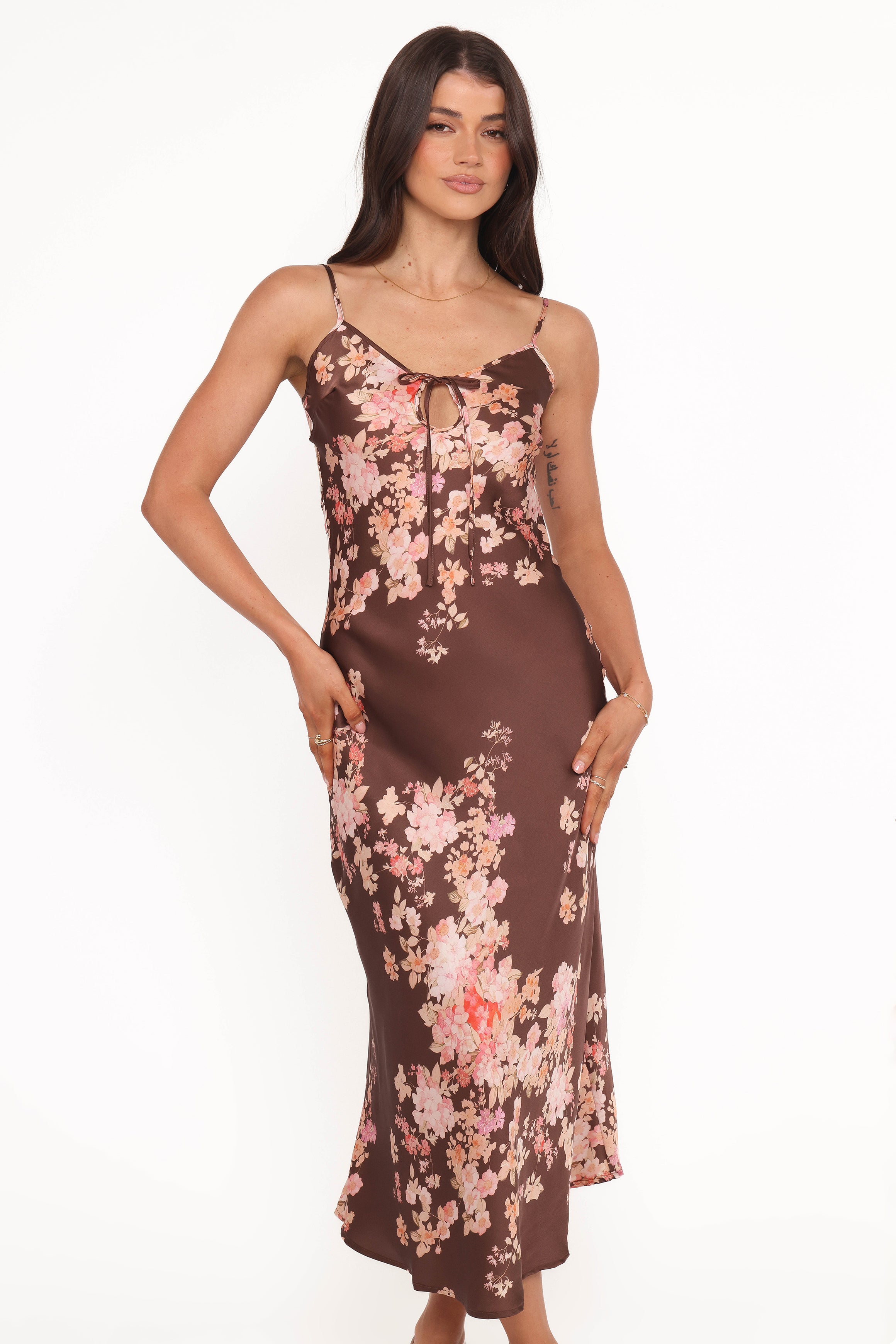 Petal and Pup USA DRESSES Jamila Midi Dress - Brown Floral