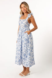 Petal and Pup USA DRESSES Janie Midi Dress - Blue Floral