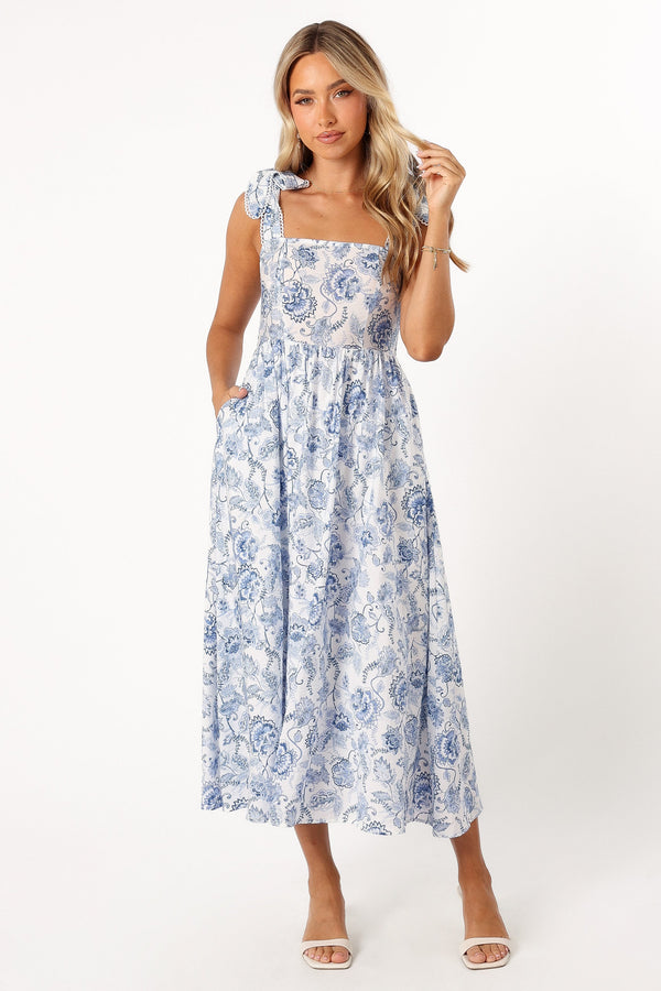 Petal and Pup USA DRESSES Janie Midi Dress - Blue Floral