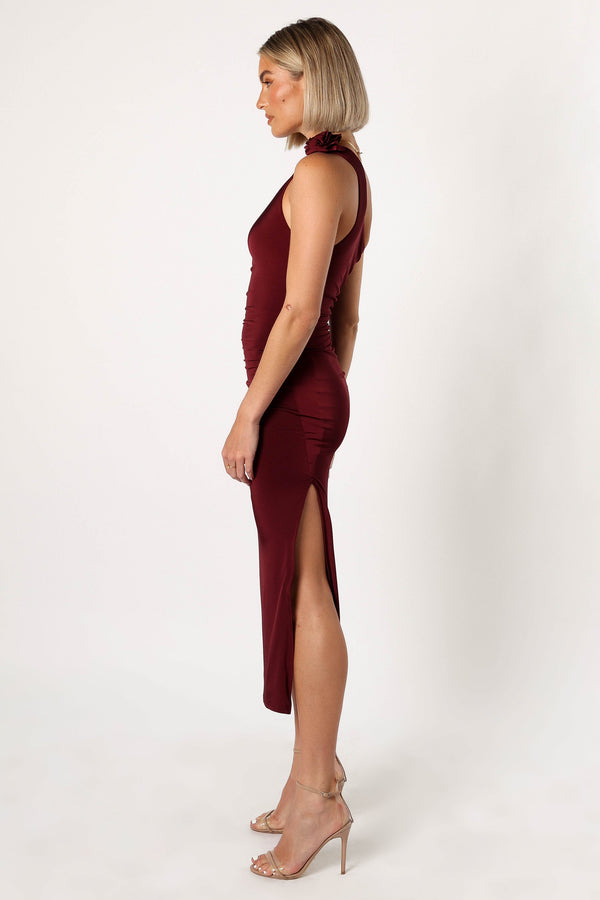 Petal and Pup USA DRESSES Javier One Shoulder Midi Dress - Wine